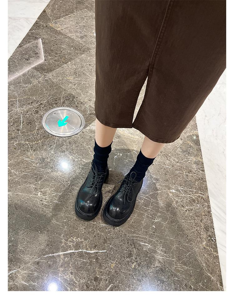 Sheepskin~ platform muffin loafers women's leather retro thick heel lace-up jk single shoes British college style small leather shoes