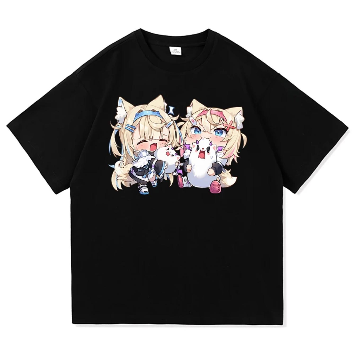 Hololive Bau Bau Fuwamoco T Shirt Men_Women Fuwawa Abyssgard Mococo Abyssgard T-Shirt High Quality Anime Game Cotton Tees Shirts S чёрный