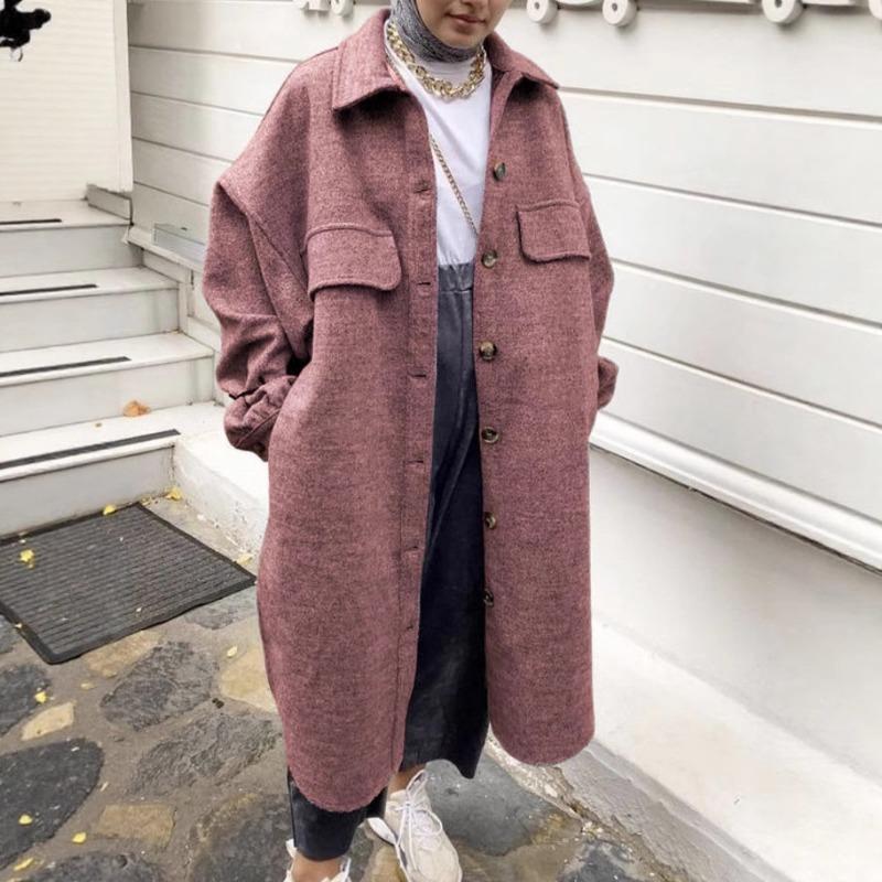 2025 New Women's Autumn and Winter Spliced Button Pocket Simple Long-sleeved Lapel Woolen Jacket