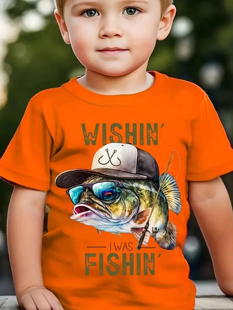 Fish Graphic T-Shirts for Children Short Sleeve Tee Fish Club Solid Casual T-Shirt Top Outdoor Fishing Clothing Children T-Shirt