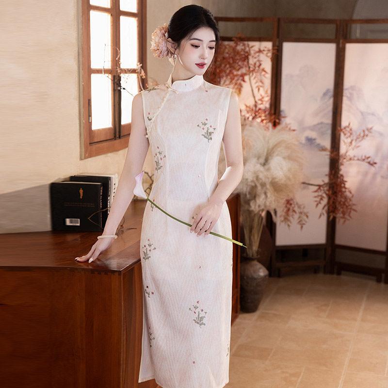 White sleeveless national style new Chinese daily Suzhou long cheongsam improved young 1011 new women's high sense