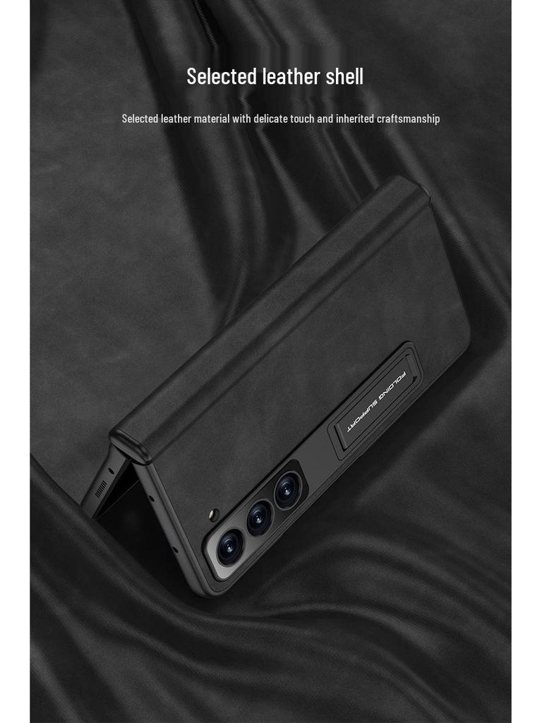 Samsung Z Fold5 Leather Case: Magnetic Hinge, Full Coverage, Stand, Cross-Border Protection