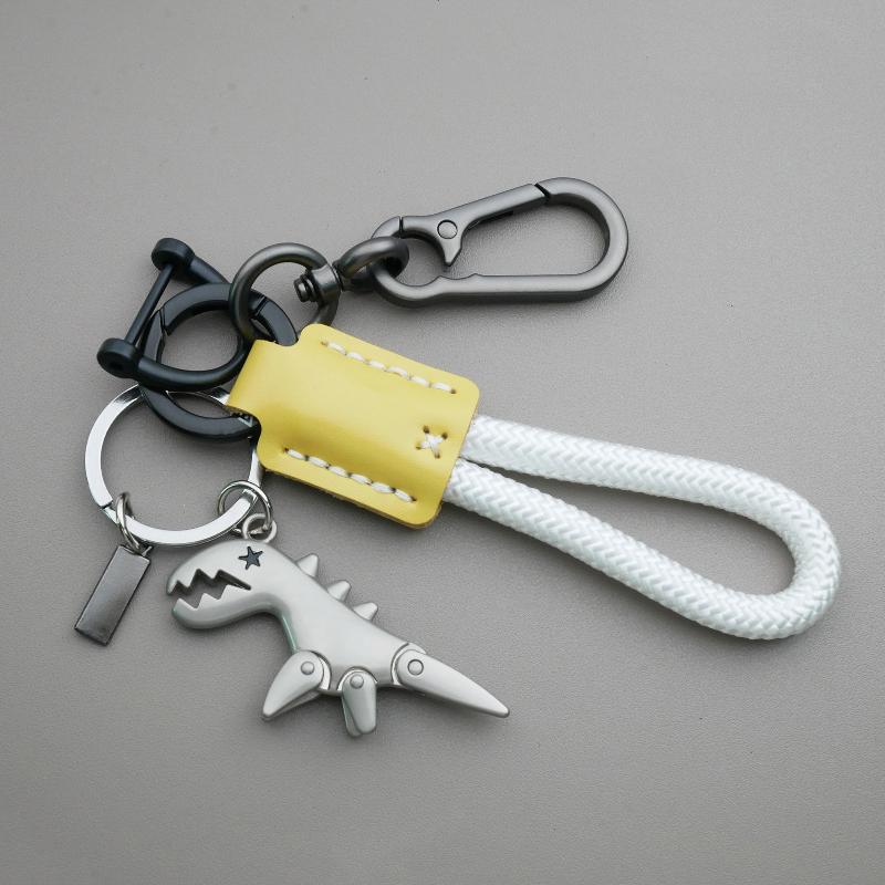 

Custom Name Number Cute Cartoon Dinosaur Leather Rope Keychain Personalize Logo Car Key Chain Ring Bag Braid Keyring Pendant NO LOGO