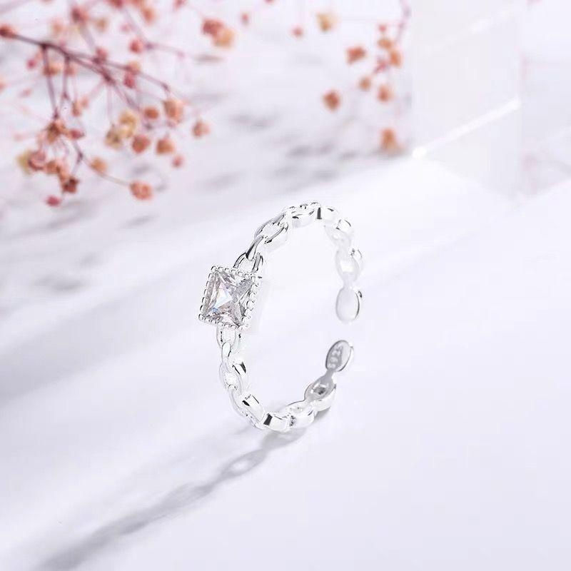 Adjustable 999 Pure Silver Sugar Cube Ring for Women, Luxury Design, Perfect 520 Gift for Girlfriend or Bestie, with Square Diamond.