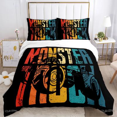 Copripiumino Monster Truck Catroon Monster Jam Set Biancheria da Letto Copripiumino Morbido e Federe per Adolescenti Singolo/Matrimoniale/Queen/King