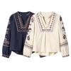 Kaslead New Women Clothes Western Style Fashion Simple French Style V-neck Heavy Industry Embroidery Shirts