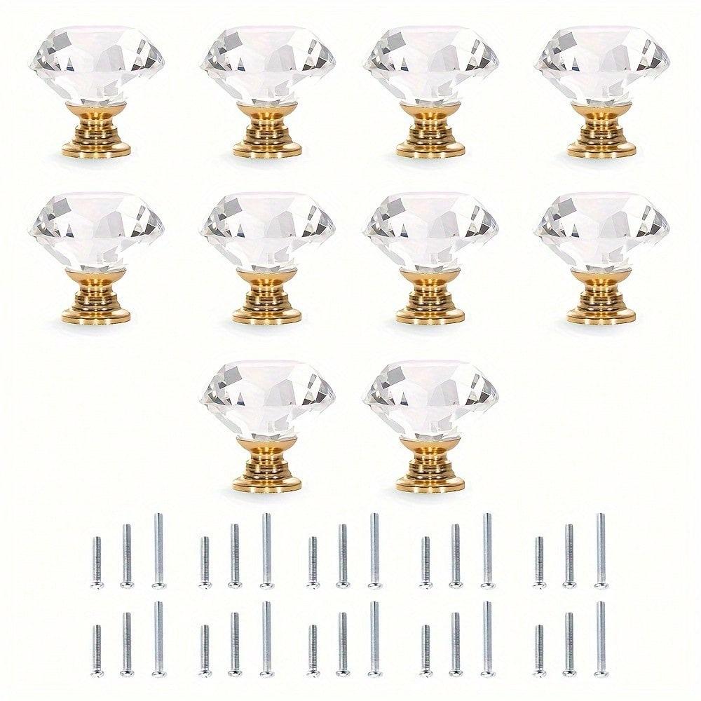 5/10 Stück 30MM Kristallklare Glas Kommodenknöpfe, Goldfarbene Imitations-Diamant Schubladenknöpfe, Griffe, Küchenschrankknöpfe für Kommodenschubladen