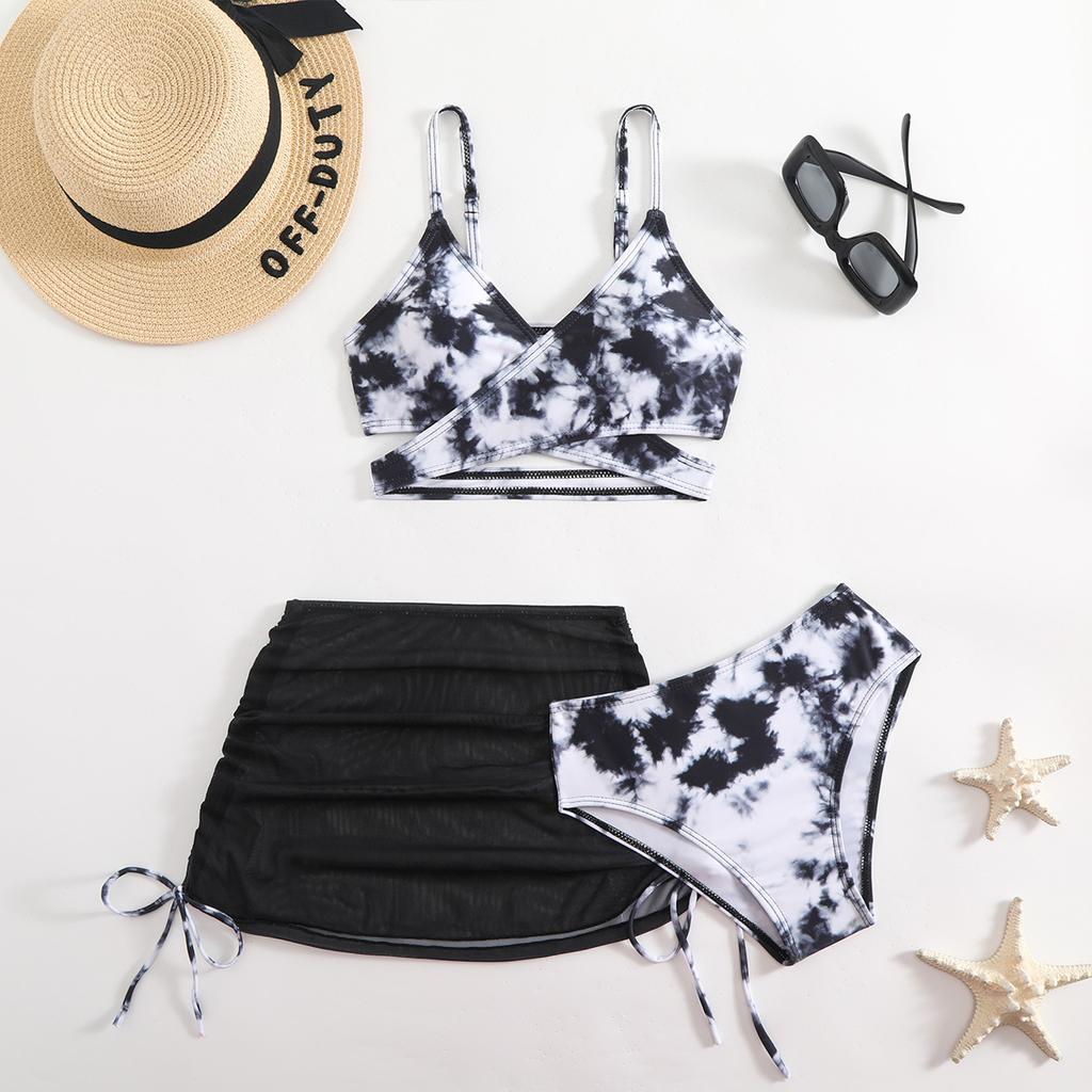 Costum de baie pentru copii costum de baie pentru femei cu fustă separată imprimeu tie-dye pentru copii de vârstă mijlocie și mai mari fete bikini costum de baie pentru copii set de trei piese