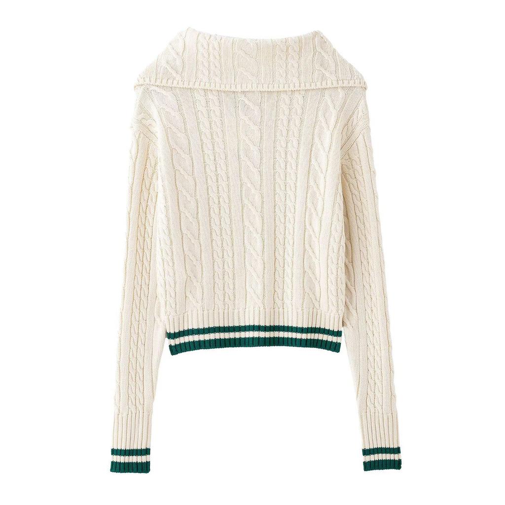 Spring 2025 Women's Slim Fit Knitwear with Eight-Strand Braid Lapel