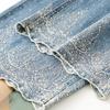 Lace embroidery hot diamond design wide-leg jeans women's summer thin national style retro nine-point scimitar pants