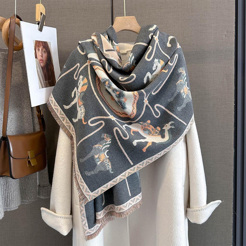 High-end animal jacquard scarf women's autumn new contrasting color warm neck protection scarf dual-purpose outer cover decorative shawl