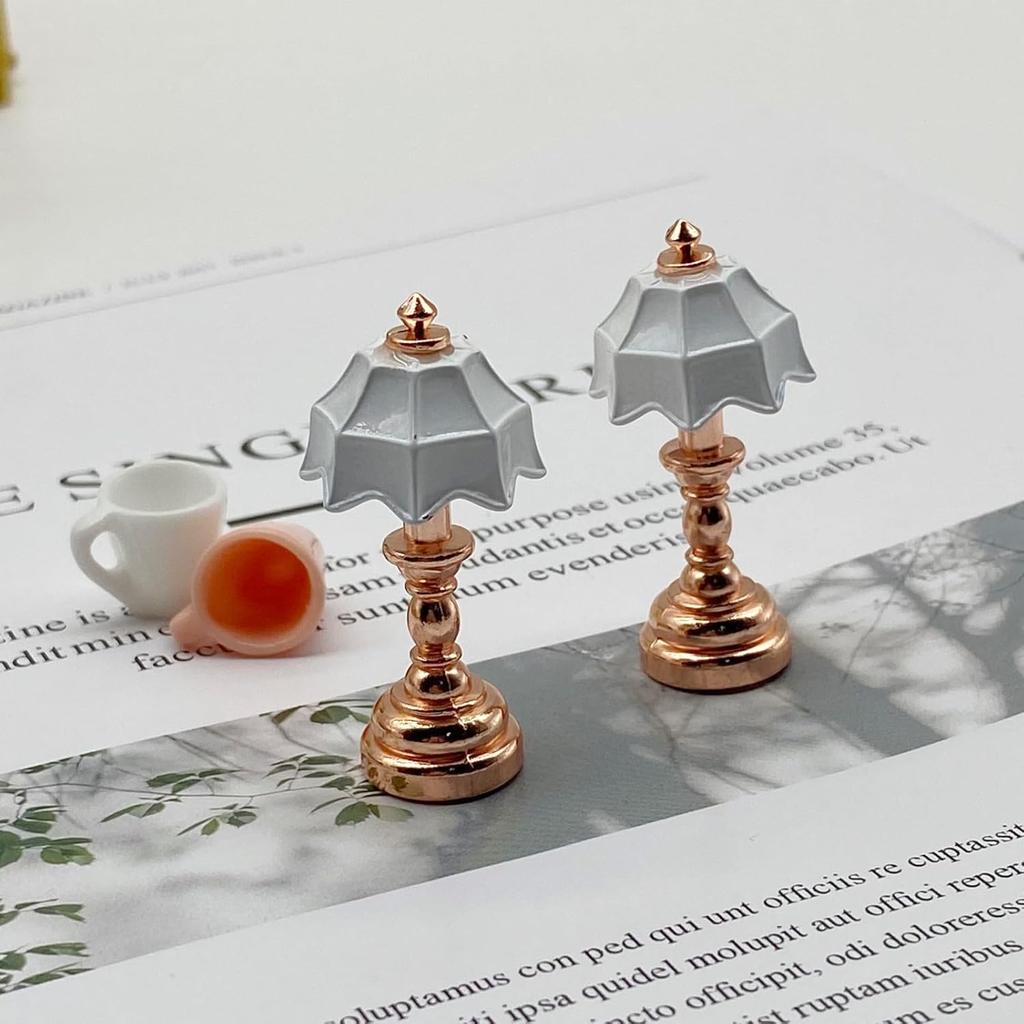 2 Pcs Dollhouse Table Lamp 1:12 Scale Miniature Desk Lamp Mini Table Light Doll House Furniture Accessories (Rose Gold) - Without Light