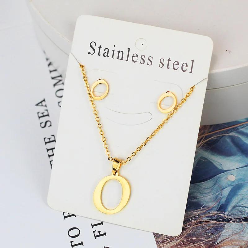 Stainless Steel Letter Necklace Bracelet Earring Zircon Set for Women Alphabet Pendant Necklace Party Gift