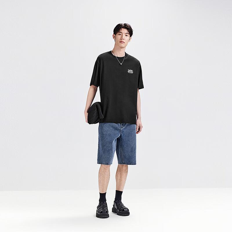 Peacebird Men's Soft Vertical Stripe Denim Mid-Calf Shorts