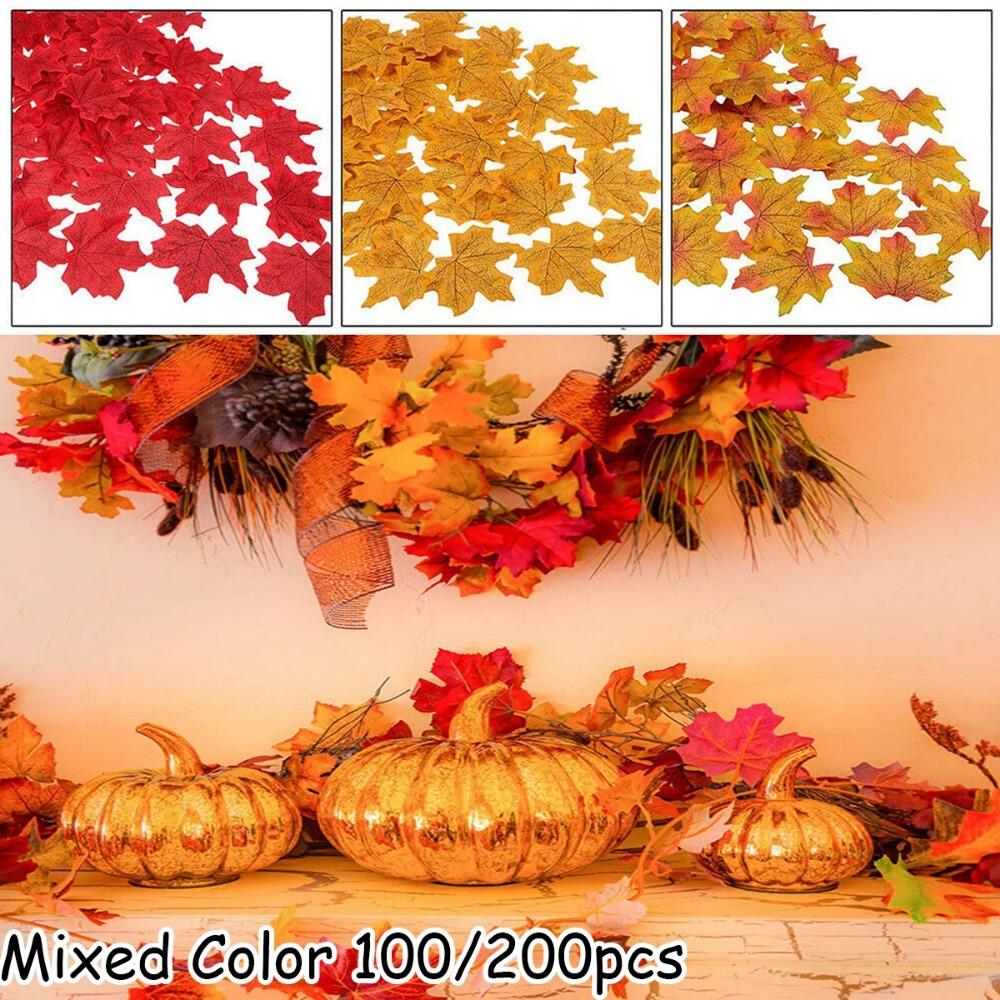 50Pcs Artificial Silk Maple Leaf Autumn Fake Leaves Garland Maple Leaves Vine Thanksgiving Halloween Wedding Party Decor