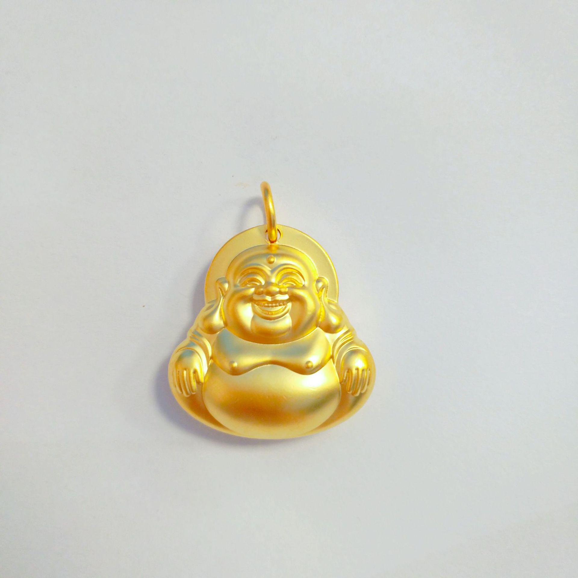 

Shajin Maitreya Buddha Pendant: Chinese Style Unisex Necklace with Simulated Gold Amulet