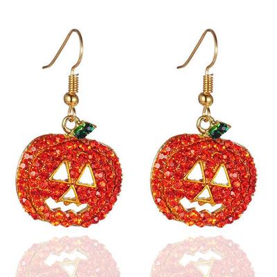 Ohrringe mit Diamanten in Form von Kürbissen mit Smiley-Gesicht für Halloween