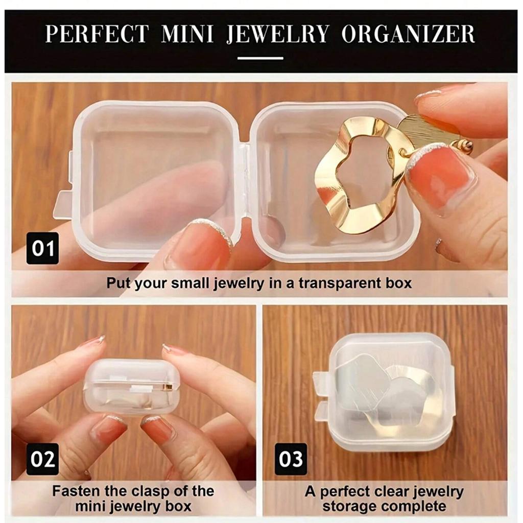 קופסת אחסון מרובעת מיני פלסטיק שקוף מכסה מתקפל קופסה קטנה לכדורים תכשיטים עגילים אבק אריזות אחסון קופסאות