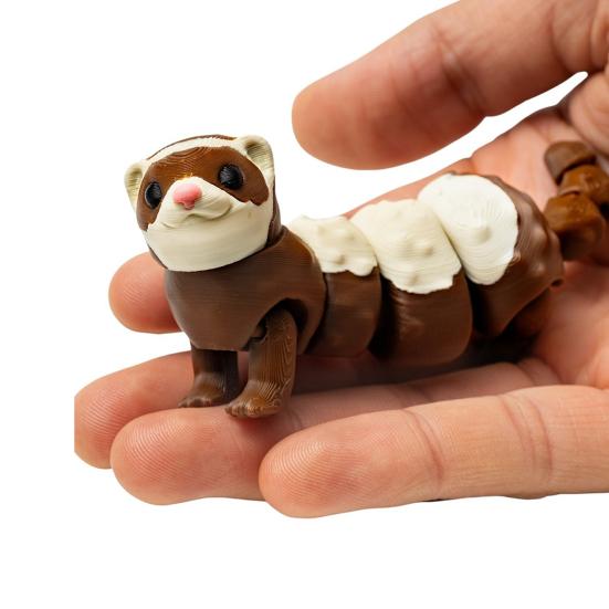 3D Printed Articulated Ferret Toy, Flexible Jointed Fidget Animal Figurine, Cute PLA Desktop Ornament & Car Decor, Stress Relief Kids Gift