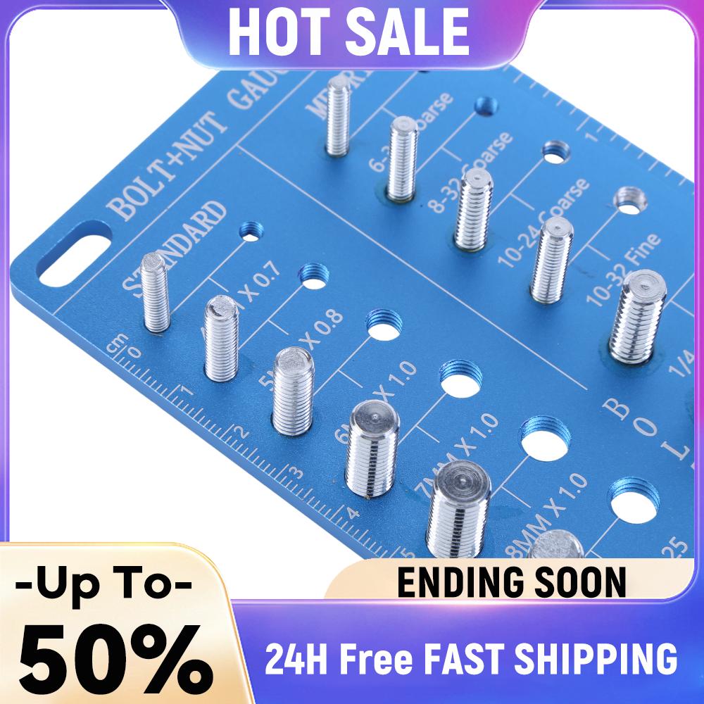 Nut and Bolt Identifier Gauge with 14 SAE & 14 Metric Sizes Screw Size Checker for Screw Nut Bolt Size Finder Classification
