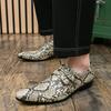 Men Snake Print Chelsea Shoes Double Buckle Pointed Toe Stylish Casual Dress Shoes Luxury Leather Shoes for Men Footwear