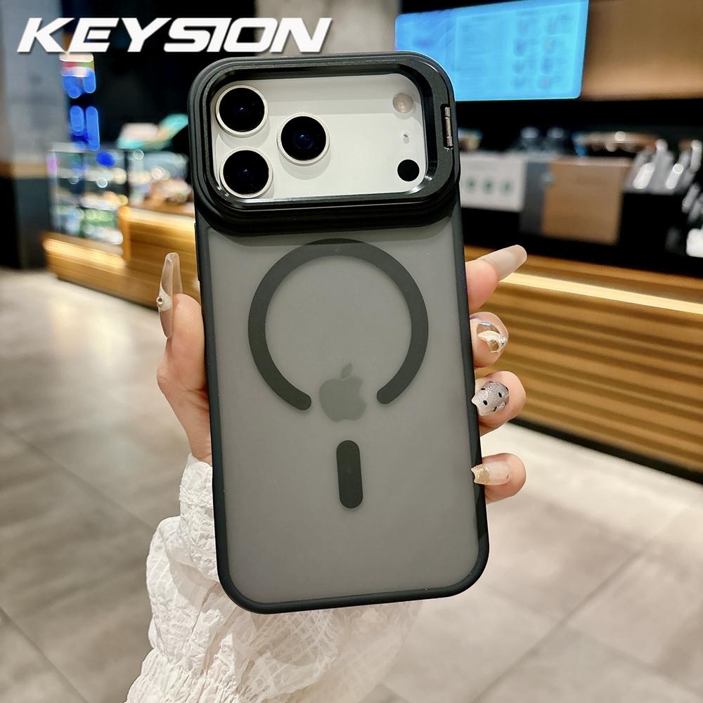 KEYSION Metall-Objektivständer Handyhülle für MagSafe für iPhone 17 Pro Max 17 Air Magnetisch Transparent Matt PC+TPU Stoßfeste Hülle