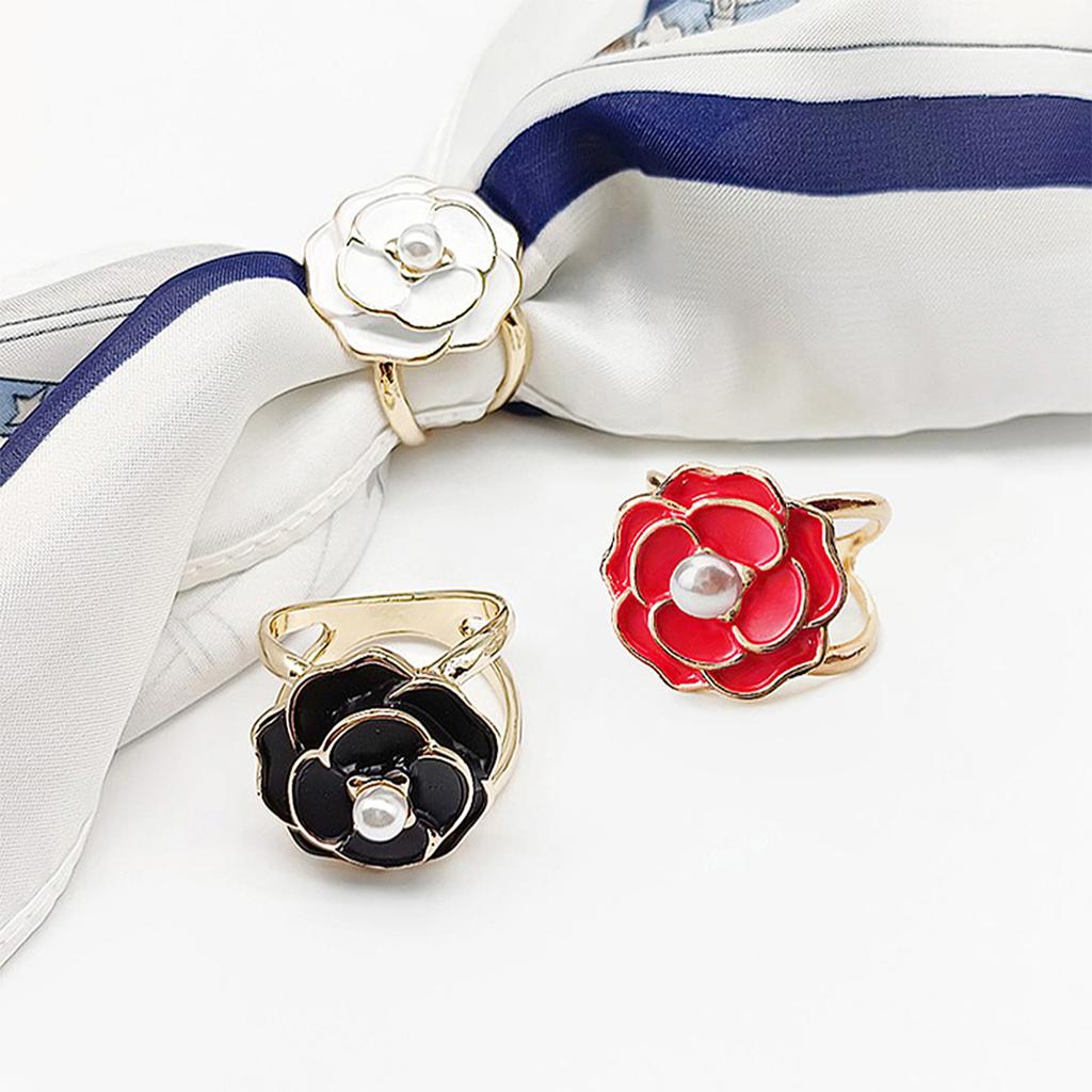 Camellia Flower Scarf Clips - Vintage Brooch Jewelry, Luxury Silk Scarf Accessories for Elegant Women (Designer Buckle Brand)