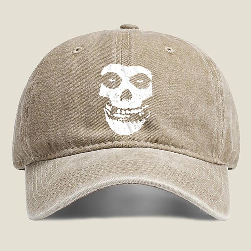 Distressed Skull Graphic Washed Baseball Cap