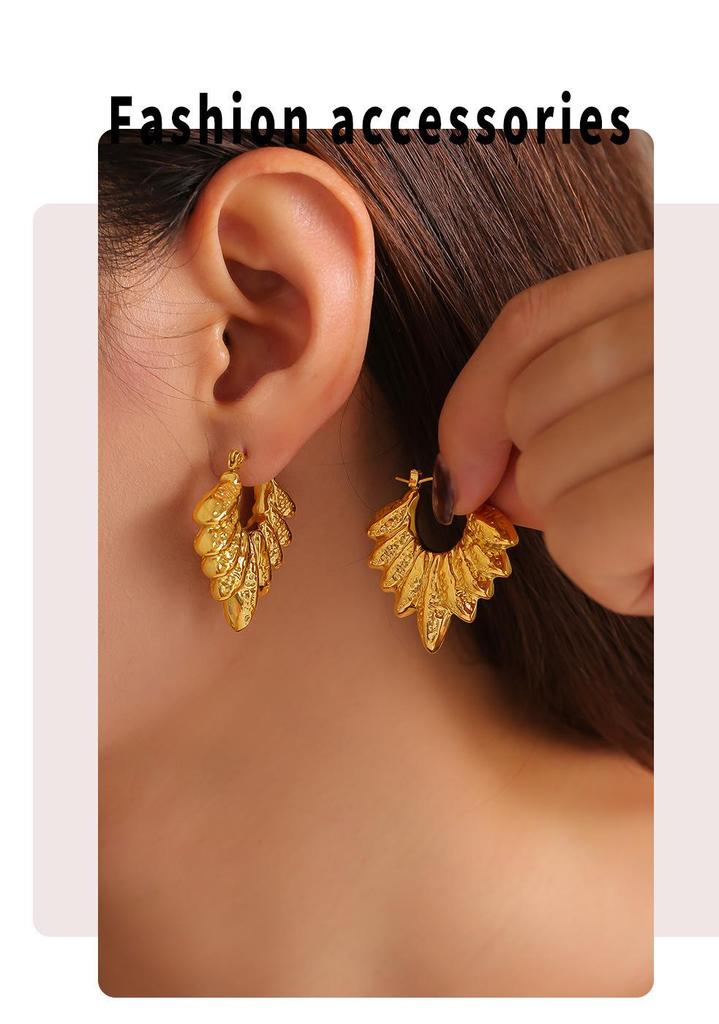 Leaf-Shaped 18K Gold Plated Titanium Steel Earrings