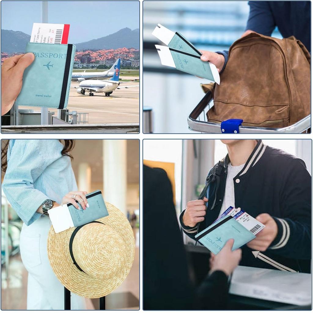 Passport Holder, with Credit Card Slot and Boarding Pass Slot Combo, Travel Wallet Case Book Travel Must Have, RFID Blocking Lea