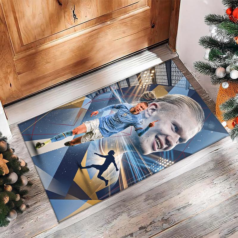 Erling Haaland Calcio Football Pattern Tappeto Morbido per Area Tappeto per Pavimento Interno Antiscivolo Tappetino Decorazione Sportiva per Camera da Letto