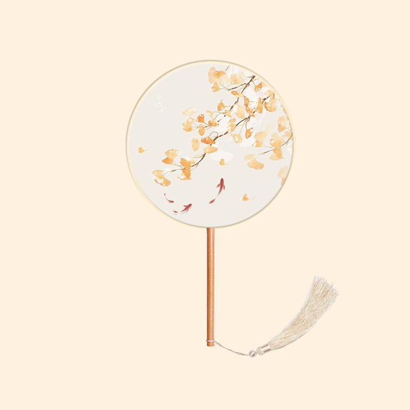 Chinesischer Runder Handfächer Vintage Druck Seidenfächer Antike Quaste Tanzhandfächer Cheongsam Tang Anzug Hochzeitsfeier Accessoires