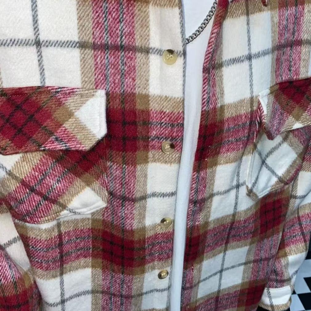 Men's Thickened Plaid Shirt Jacket with Lapel and Pockets - Autumn/Winter