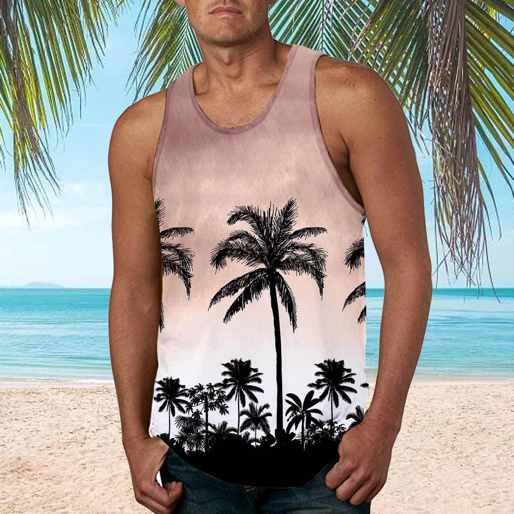 Mens Fashion Hawaiian Beach Sports Tank Top Men Gym Print Vest