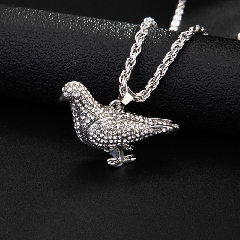 European and American Pigeon Men Pendant Jewelry with Micro Inlaid Zircon Dual Color Trendy Animal Necklace
