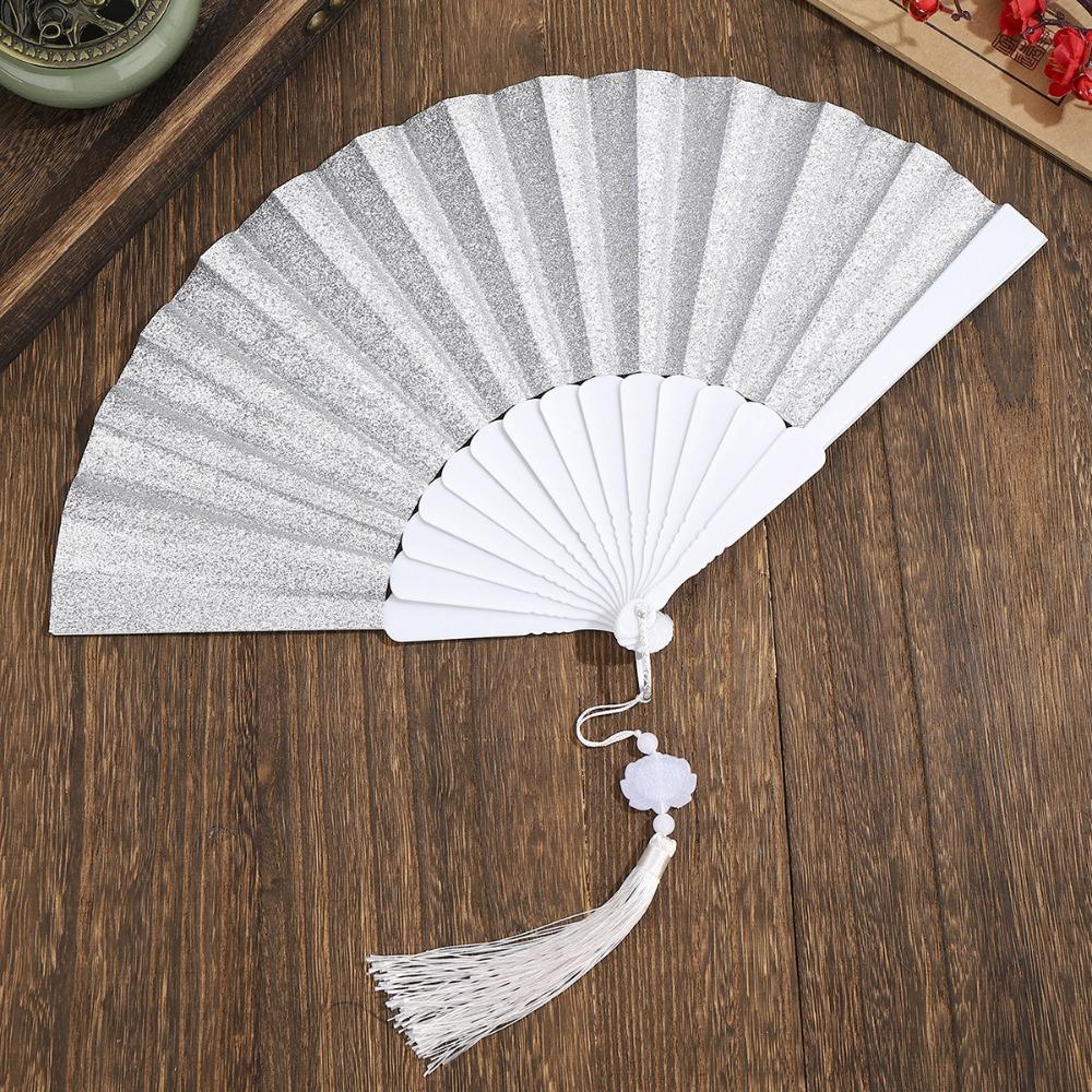 Plastic Folding Fan Tassels Handheld Fan Portable Gold Powder Fan Home Decoration
