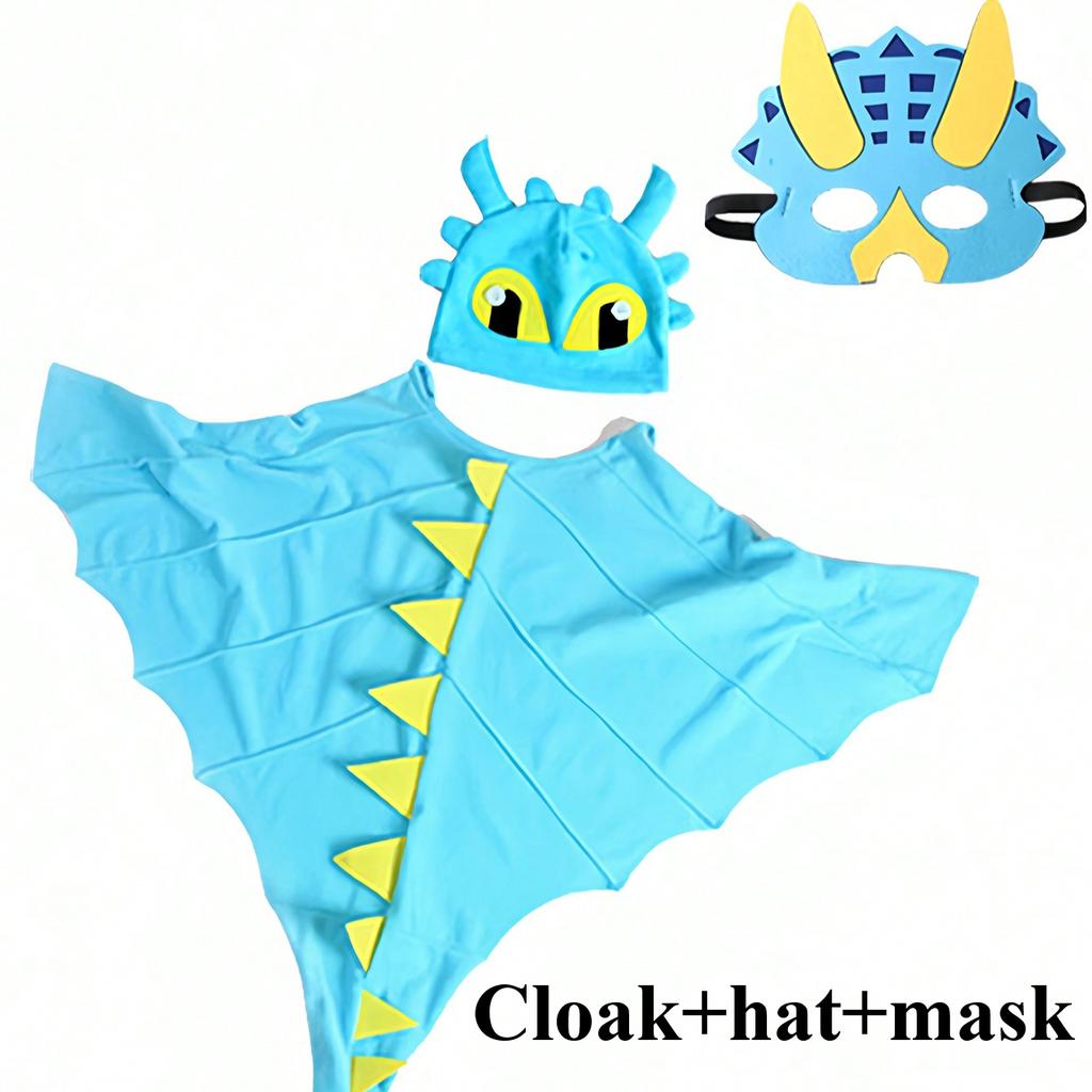 Christmas/Halloween Party Costume Cloak, Hat, Mask Dinosaur Element, Children Festival Performance Shawl Outfit, Holiday Party Cosplay Costume