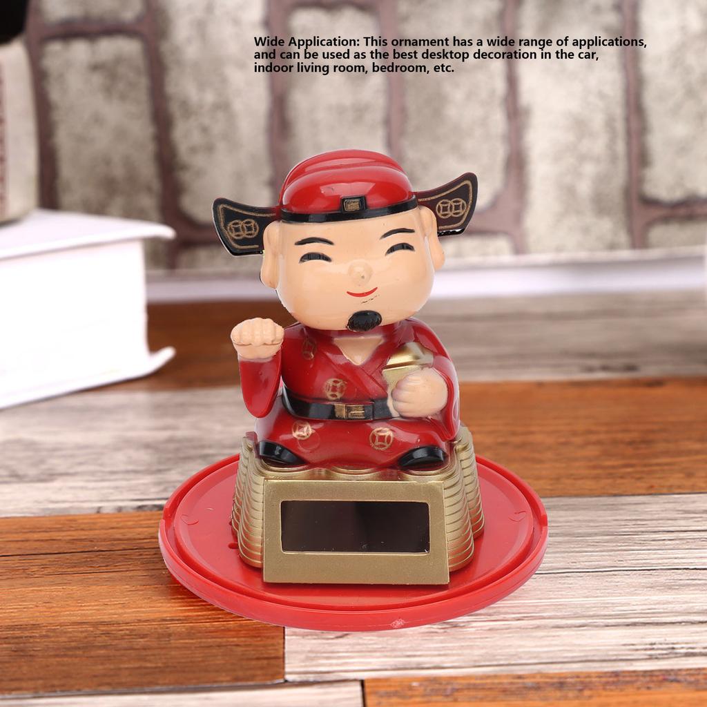 Lucky Ornaments Solar Powered Cute God of Wealth Decoration with Waving Arm for Home Office Car