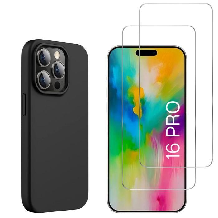 Coque Noir pour iPhone 16 PRO et 2 Verres Trempé Film Protection Ecran Phonillico®