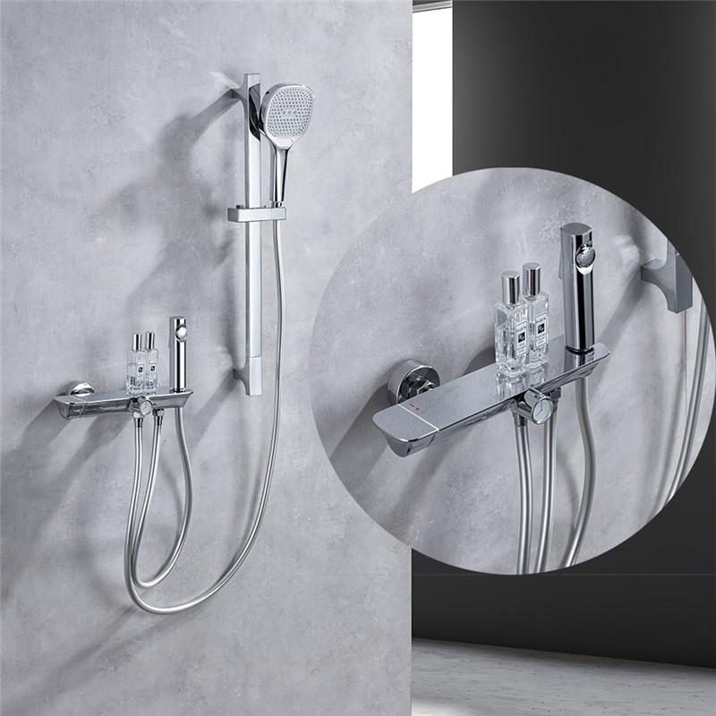 Tuqiu Brushed Gold Thermostatic Bathroom Shower Set  White Shower Faucet Chrome Bathroom Waterfall Bath & Shower Faucet Brass