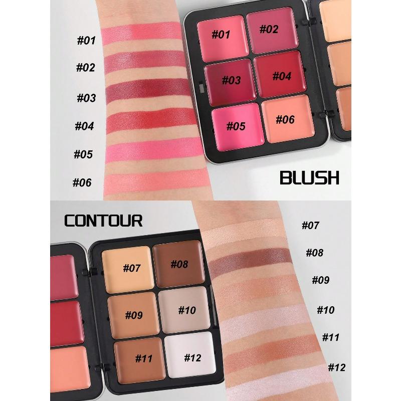 12-Color Metal Blush Palette, Multi-Functional Long-Lasting Natural Makeup Effect, High Pigmentation Concealer Contour Palette For Daily Makeup
