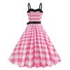 Sweet Retro S Summer Polka Dot Gingham Barbie Pink Color Matching Sleeveless Sling Dress Dance Skirt Morning Gowns