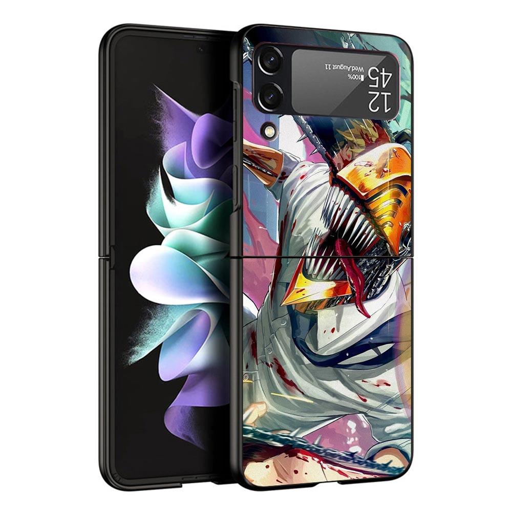 C-Chainsaw Mans Denji Phone Case For Samsung Z Flip 6 5 4 3 Galaxy ZFlip6 5G Flip5 Flip4 Black Hard Camera Protective Cover