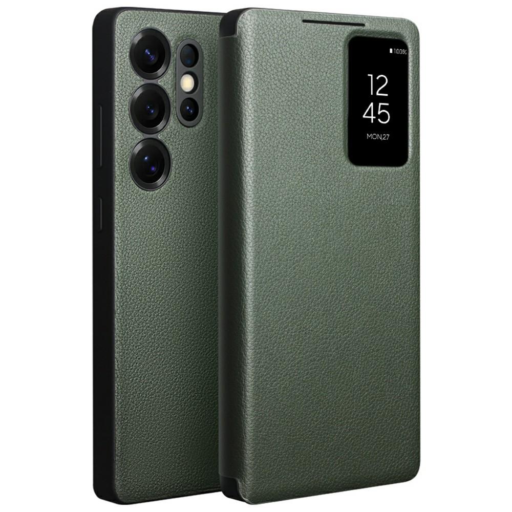 

QIALINO Для Samsung Galaxy S25 Ultra Чохол Віконце перегляду Натуральна коров яча шкіра Відкидна кришка для телефону Green