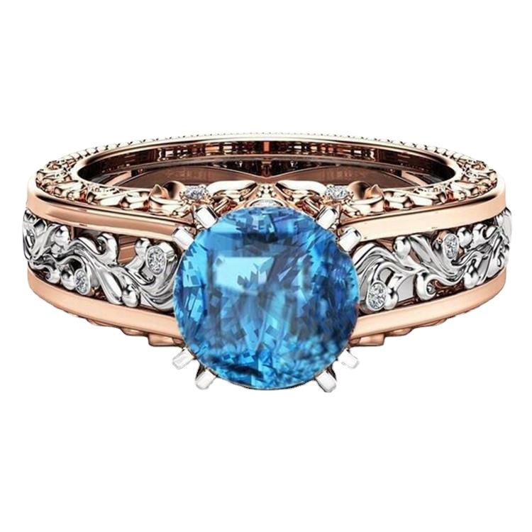 Gold-Plated 14k Rose Gold Two-Tone Ring with Champagne Gemstone and Diamonds