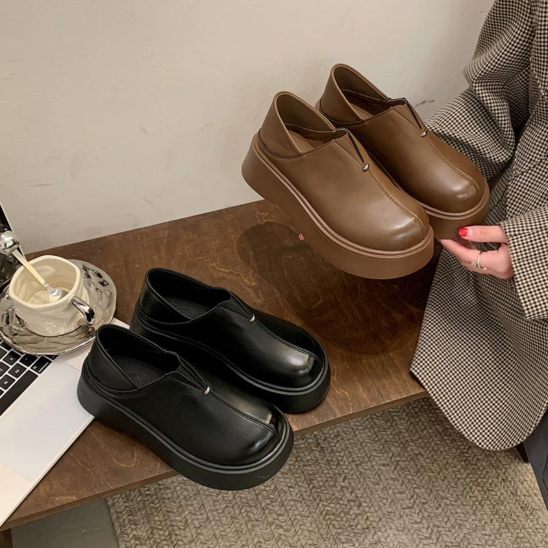 Women's Casual Shoes Thick Heel Round Head One Kick Woman Shoes Outdoor Anti-slip Solid Color Fashion Spring New Zapatos Mujer