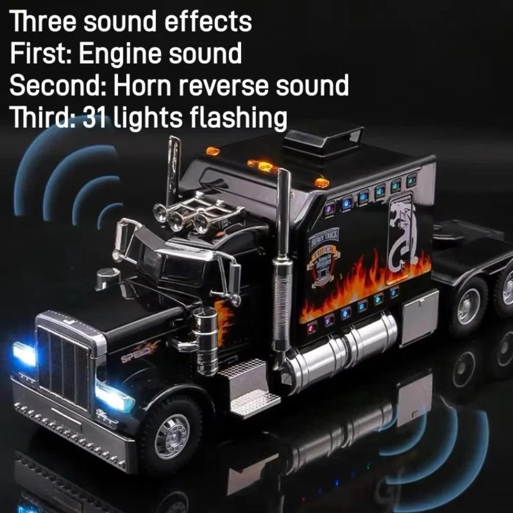 Funny 1:24 American Truck Model Sound and Light Vehicles Gifts Container Truck Simulation Alloy Heavy Truck Model Decoration