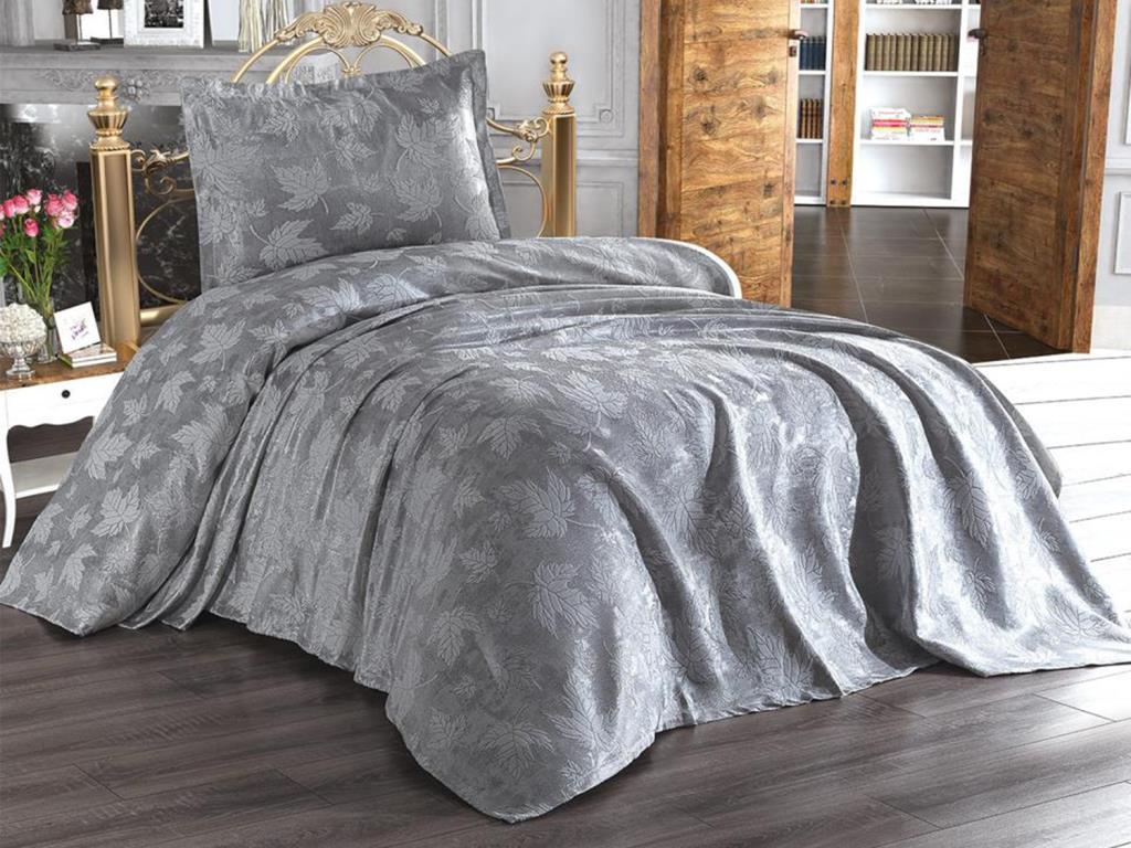 

Olivia Bedspread Set 2pcs, Coverlet 180x240, Pillowcase 50x70, Double Size, Cotton Sateen, Silver