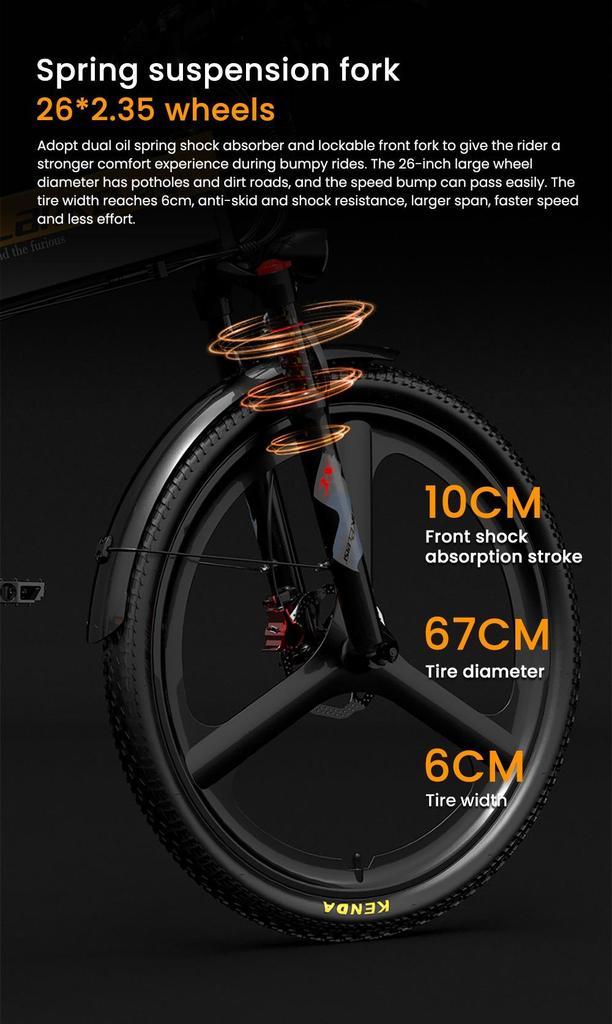 Foldable electric bicycle LANKELEISI XT750 Sport ,500W motor, a 48V 12.8Ah battery, a top speed of 35 km/h, a range of 110km, and 26*2.35 inch tires.