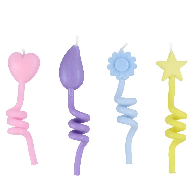 Birthday Colorful Bent Thumb Creative Love Shape Candle Suction Card 4 Pack Twisting Rotating Candles